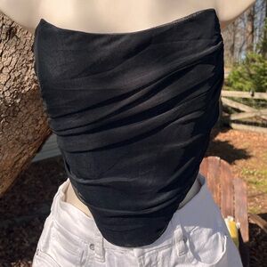 Black Strapless Ruched Camisole Top